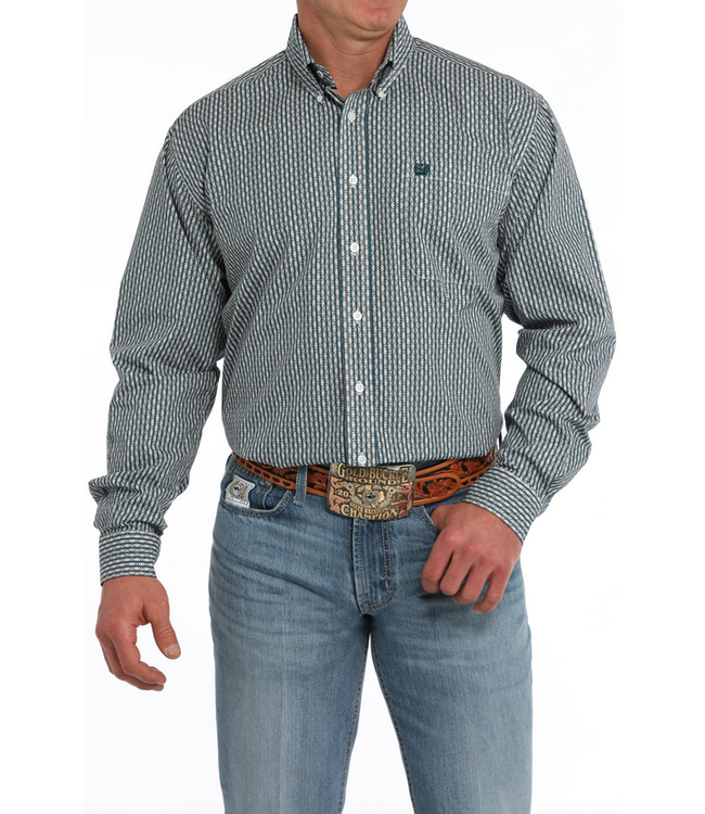 Cinch Men's Geometric Print Button-Down Shirt - White