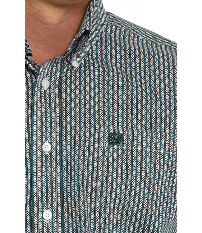 Cinch Men's Geometric Print Button-Down Shirt - White