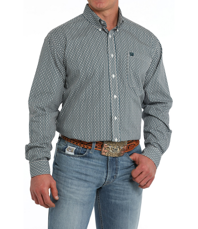 Cinch Men's Geometric Print Button-Down Shirt - White