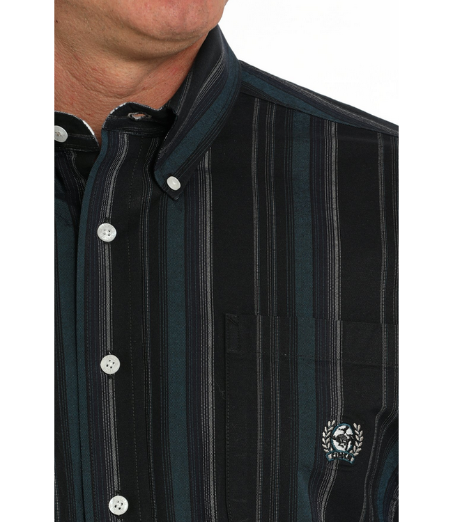 Cinch Men's Vintage Striped Print Button-Down Shirt - Black