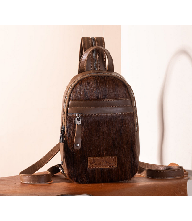 Montana West Montana West Genuine Hair-On Cowhide Convertible Sling Backpack