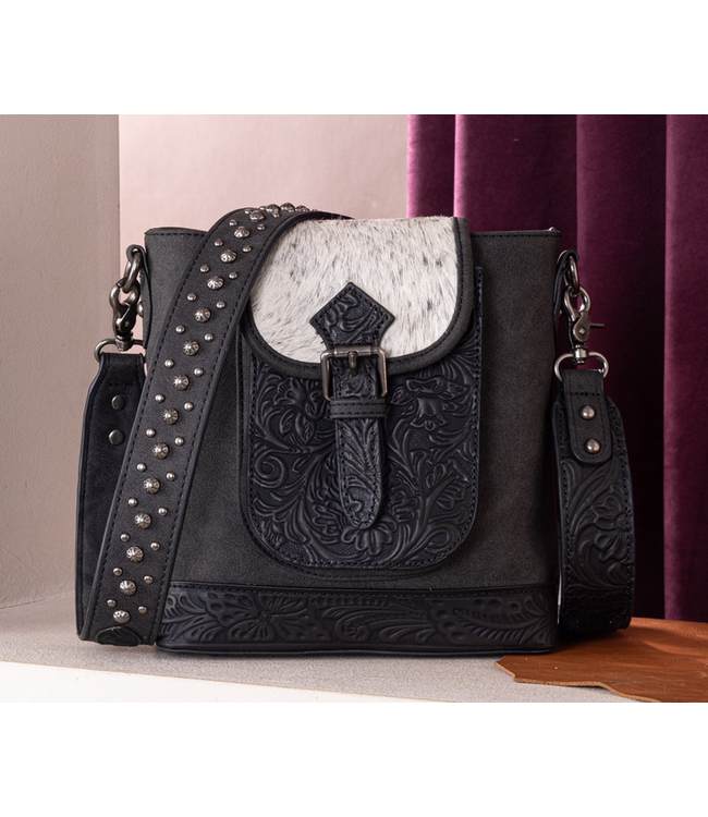 Montana West Trinity Ranch Genuine Hair-On Cowhide Tooled Concealed Carry Crossbody Bag