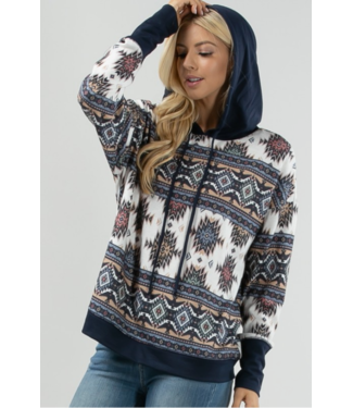 Avery Aztec Print Color Block Hoodie