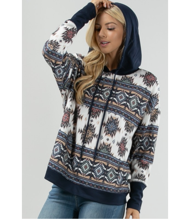 Avery Aztec Print Color Block Hoodie