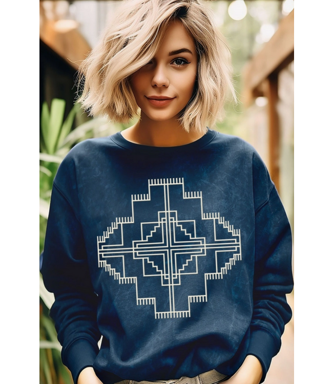 HRTandLUV Aztec Puff Mineral Sweatshirt - Navy