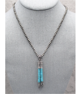 Turquoise Haven Front Beaded Tassel Drop Pendant