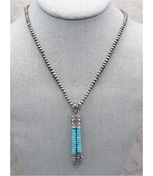 Turquoise Haven Front Beaded Tassel Drop Pendant