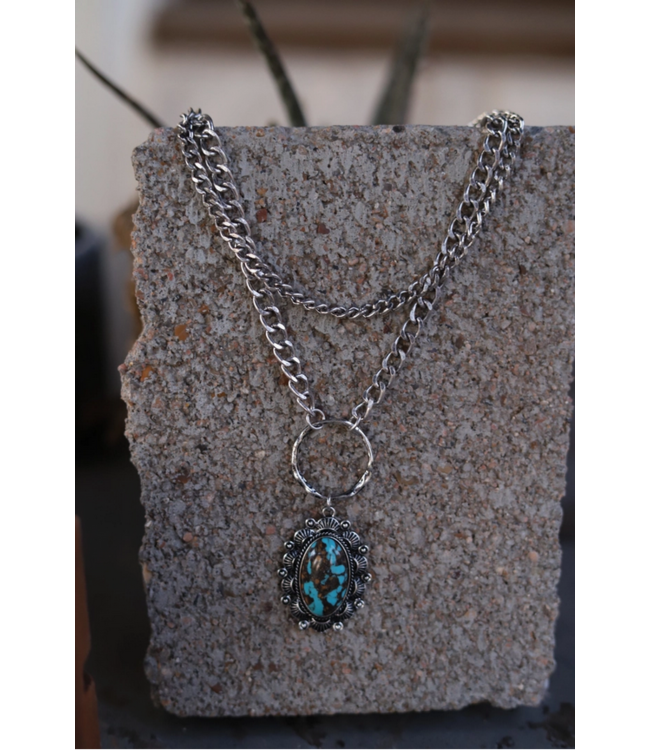 Turquoise Haven Two-Layer Western Turq Stone Charm Necklace