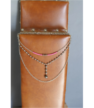 Turquoise Haven Pink Triple Layer Necklace w/ Navajo Pearls Necklace