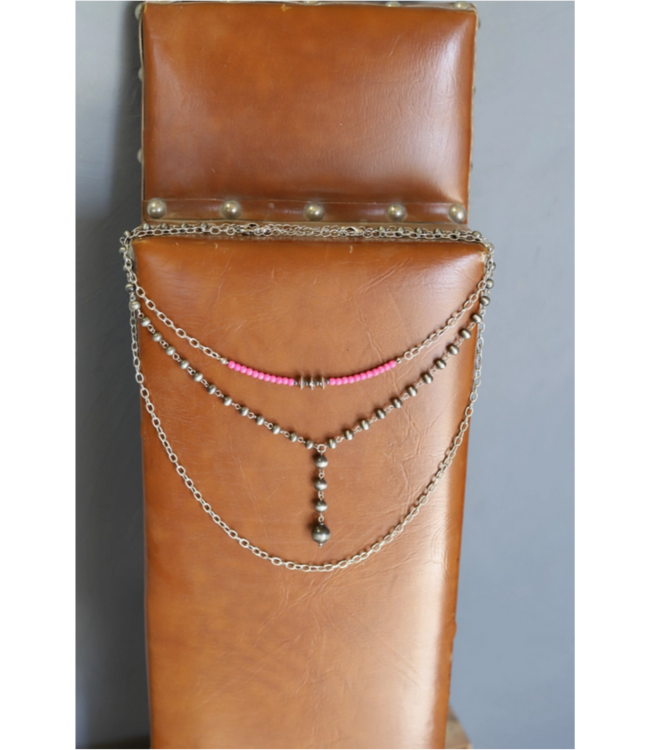 Turquoise Haven Pink Triple Layer Necklace w/ Navajo Pearls Necklace