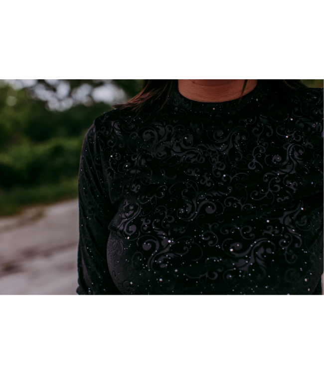 Merigold Kiss Women's Tooled Leather Velvet Mesh Top - Black