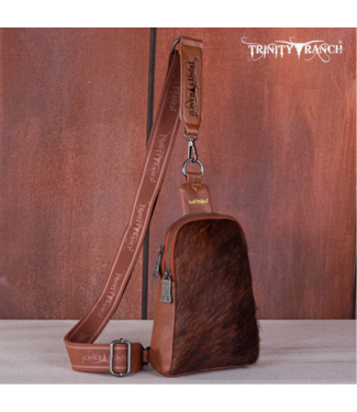 Montana West Trinity Ranch Hair-On Cowhide Tooled Sling Bag - Brown
