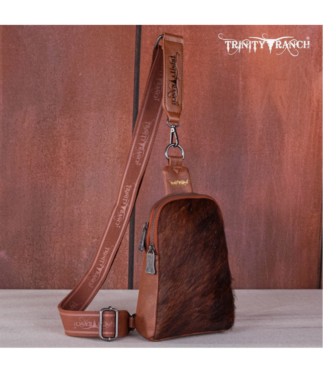 Montana West Trinity Ranch Hair-On Cowhide Tooled Sling Bag - Brown