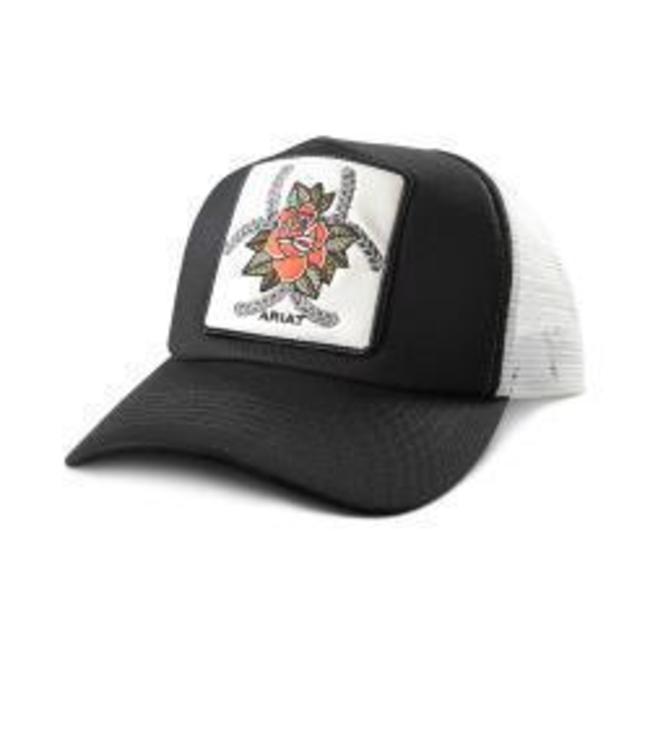 Ariat Ariat Ladies Ponyflo Cap Snap Back Rose Patch Black