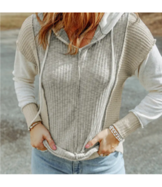 Threaded Pear Skylar Long Sleeve Textured Knit Patchwork Hoodie