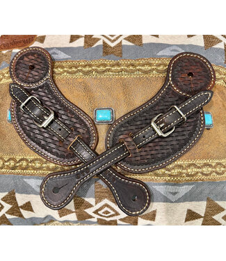 Beyond the Barn Hand Tooled Brown Spur Straps Basketweave BTB