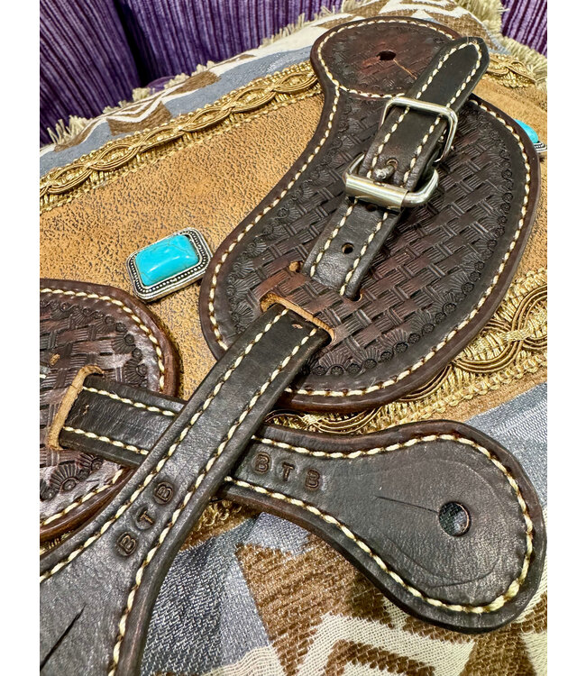 Beyond the Barn Hand Tooled Brown Spur Straps Basketweave BTB