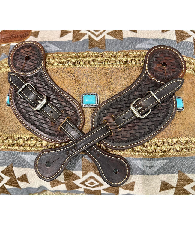 Beyond the Barn Hand Tooled Brown Spur Straps Basketweave BTB