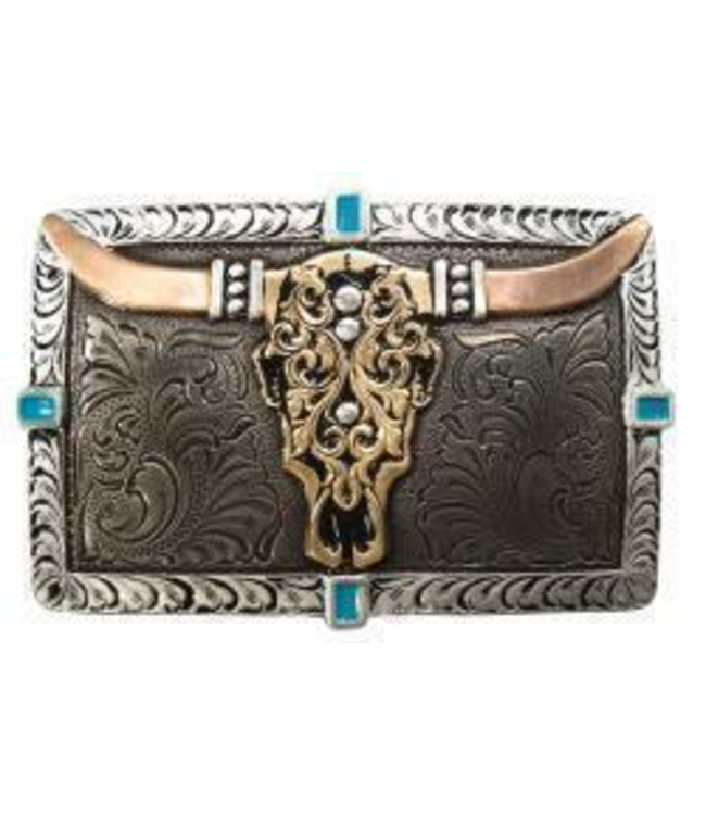Crumrine Crumrine Rectangle Buckle Cow Skull Turquoise
