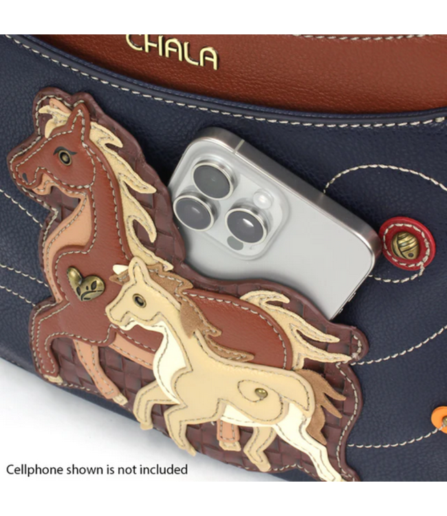 Chala Handbags Crescent Crossbody - Horse Family