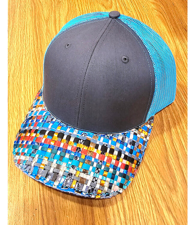 Beyond the Barn Custom Multi Lace Brim Cap Turq Grey BTB