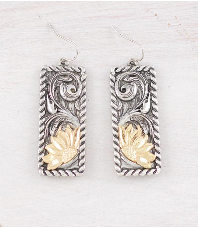 YK Trading Western Tooling Sunflower Earrings