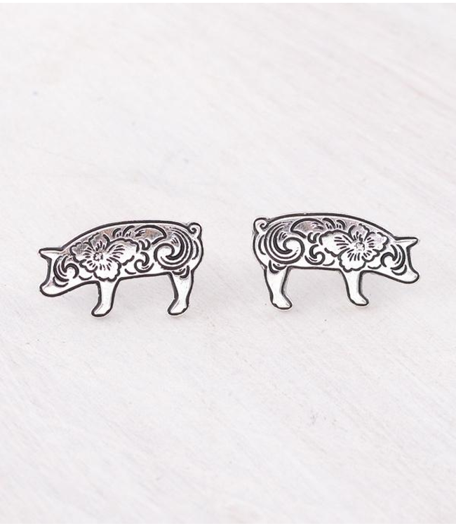 YK Trading Floral Tooling Look Pig Earrings