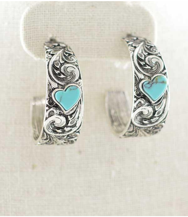 YK Trading Turquoise Heart Stone Hoop Earrings
