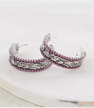 YK Trading Pink Stone Western Hoop Earrings