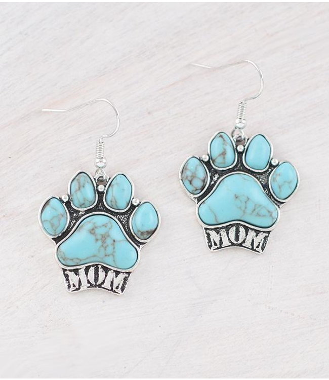 YK Trading Dog Mom Turquoise Paw Earrings