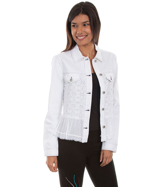 Scully Womens Denim Jacket Georgette Ruffle