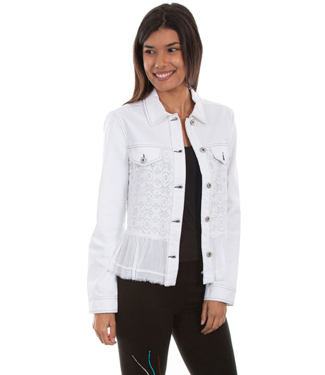 Scully Womens Denim Jacket Georgette Ruffle