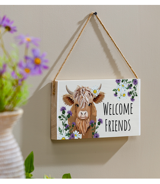 Evergreen Enterprises Petal Plow  Hanging SignHighland Cow Welcome Friends, 11" L x 6" H