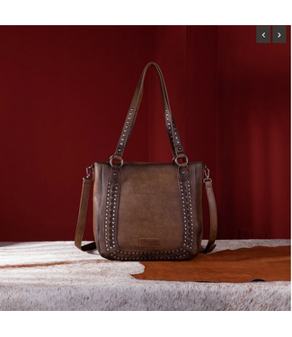 Montana West Wrangler Rivets Concealed Carry Oversize Tote/Crossbody Coffee