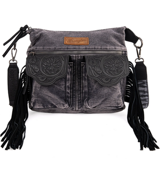 Montana West Wrangler Fringe Floral Tooled Denim Crossbody