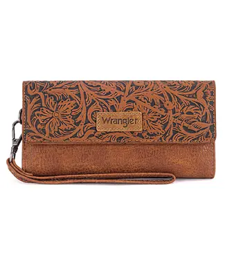Montana West Wrangler Western Floral Tooled Tri-fold RFID Wallet/Wristlet