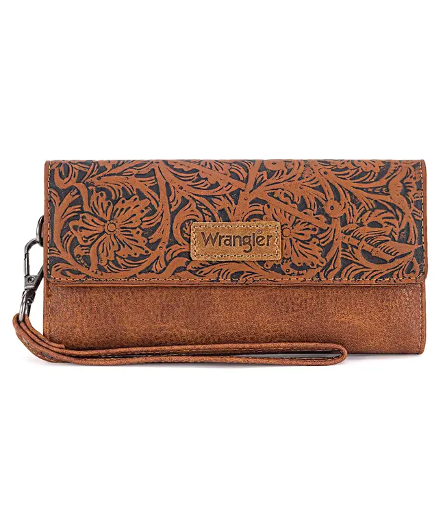 Montana West Wrangler Western Floral Tooled Tri-fold RFID Wallet/Wristlet