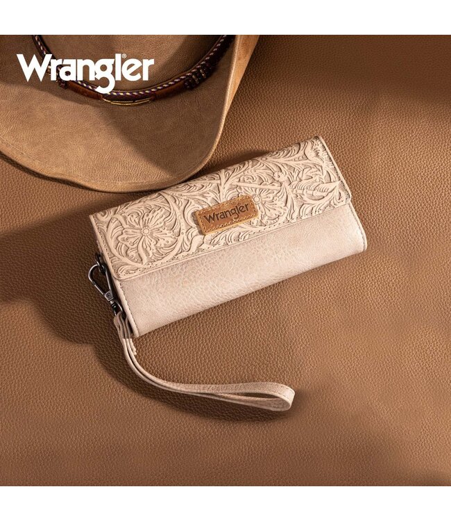 Montana West Wrangler Western Floral Tooled Tri-fold RFID Wallet/Wristlet