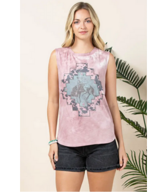 Avery JUSTINE Western Cowboy Graphic Tie Dye Top