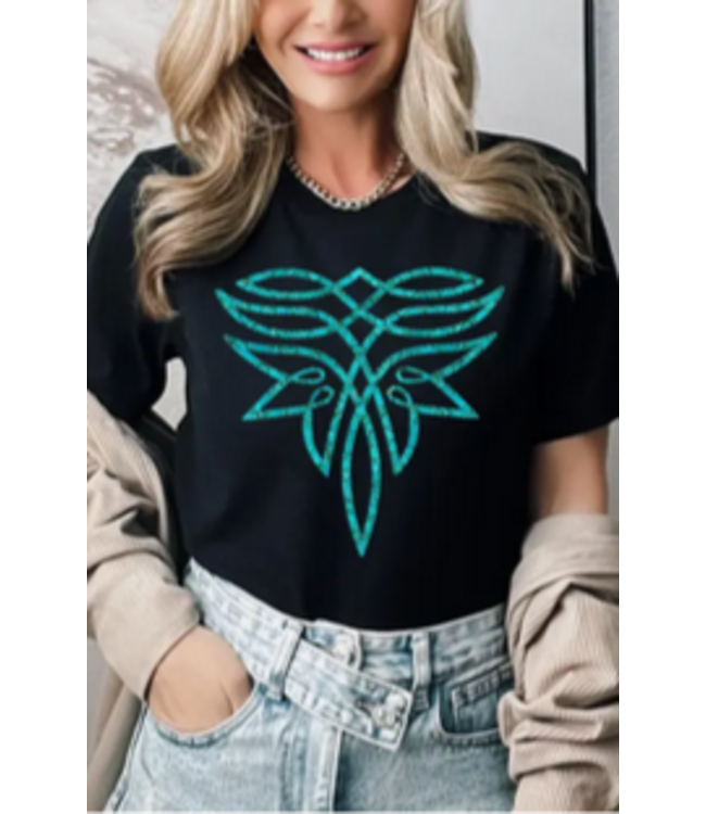 Colorbear Turquoise Boot Stitch Graphic T Shirts  Black Heather Blend