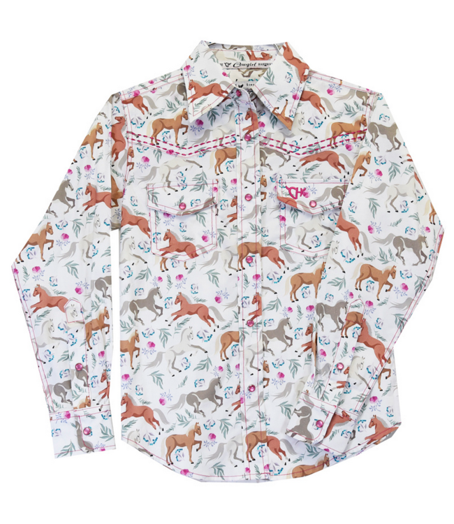 Cowboy Hardware Youth Horse Flowers L/S Print - White