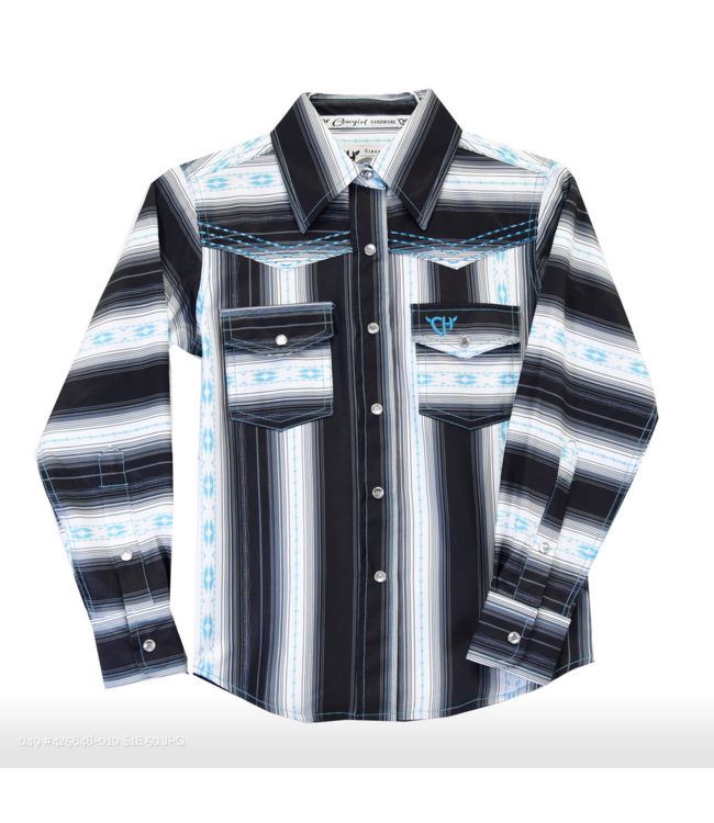 Cowboy Hardware Youth Striped Serape L/S Print - Black/White