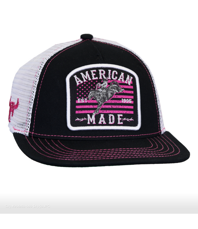 Cowboy Hardware American Made 5 Panel Flat Bill Cap - Black/Pink