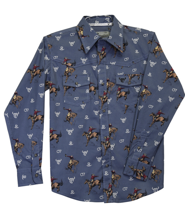 Cowboy Hardware Toddler Vintage Bronc L/S Print - Slate Blue