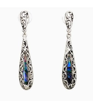 Lunar Deer Abalone Shell Teardrop Floral Ornament Dangle Earrings