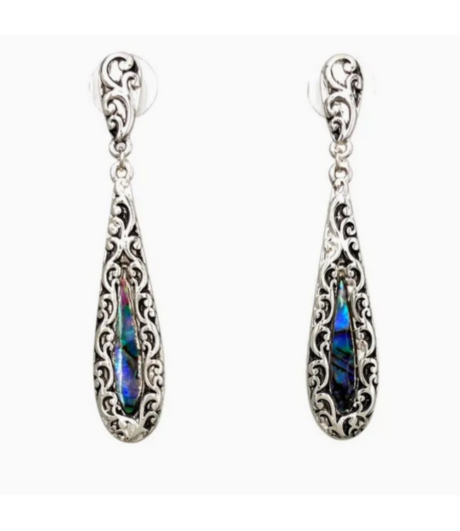 Lunar Deer Abalone Shell Teardrop Floral Ornament Dangle Earrings
