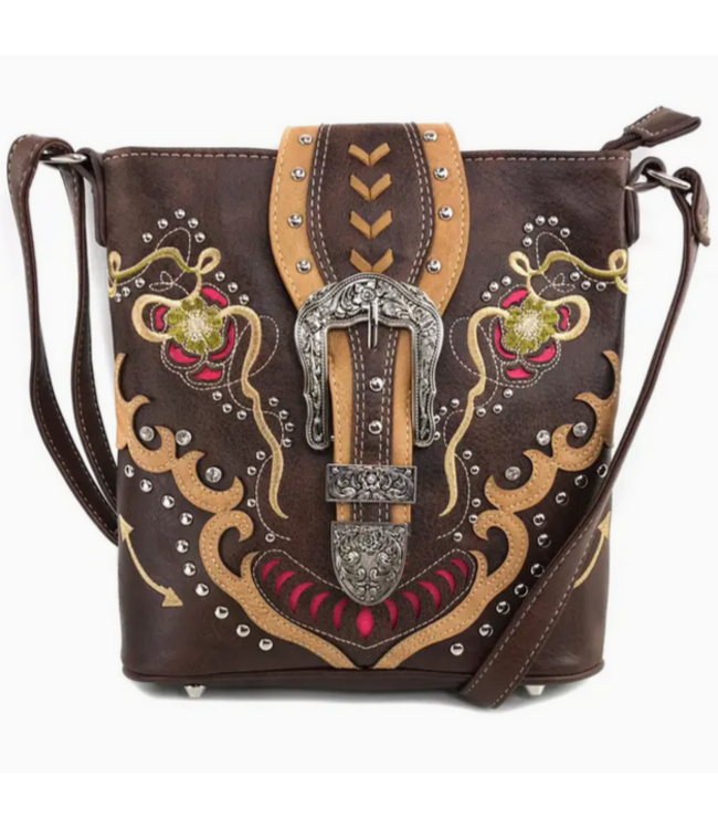 Lunar Deer Daisy Floral Embroidery Buckle Crossbody Purse