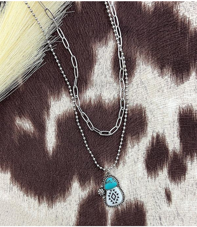 Turquoise Stone and Aztec Necklace