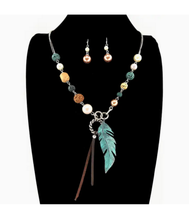 Lunar Deer Feather Pearls Western Style Necklace and Earrings