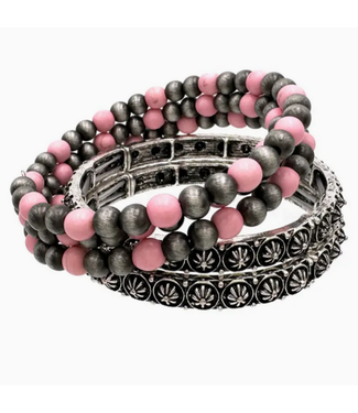 Lunar Deer Pink Coil Three Piece Navajo Bracelet